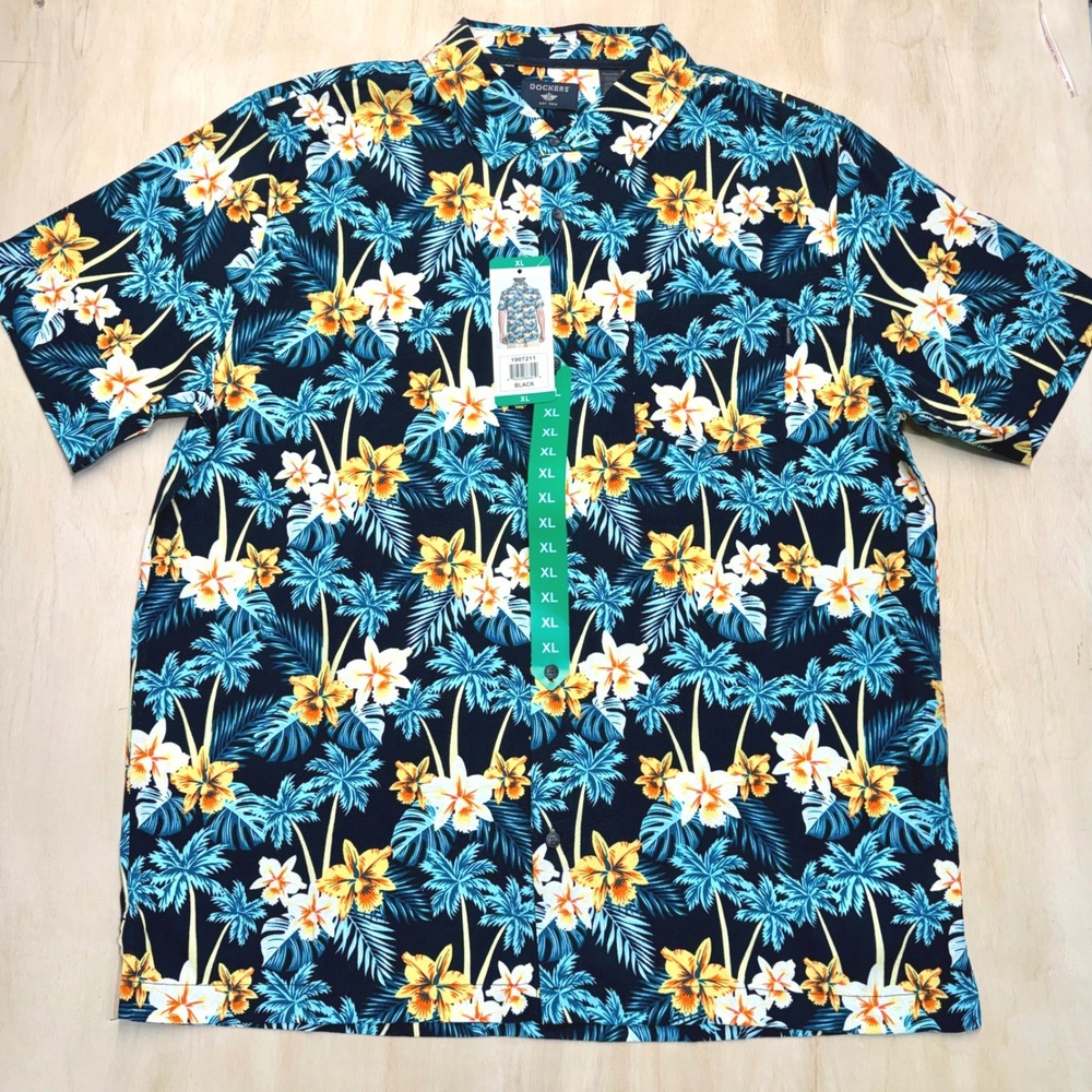 Dockers Mens XL Tropical Floral Short Sleeve Button Down Hawaiian Shirt NEW